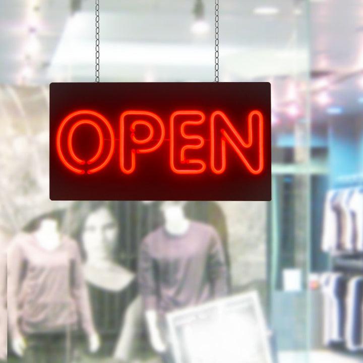 LED Open Plastic Neon Sign Black/Red #OPEN2014B