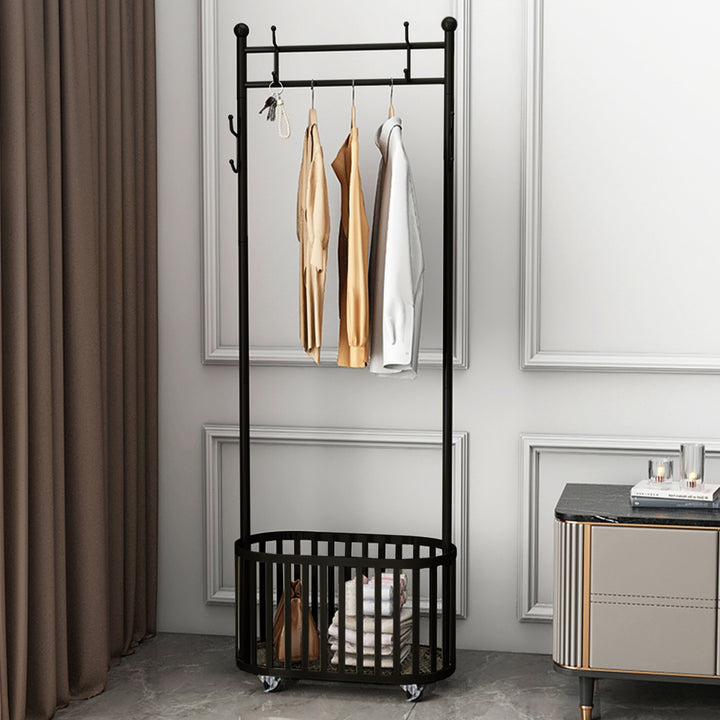 Robyn Rolling Garment Rack with Basket - Metal Clothing Organizer on Wheels